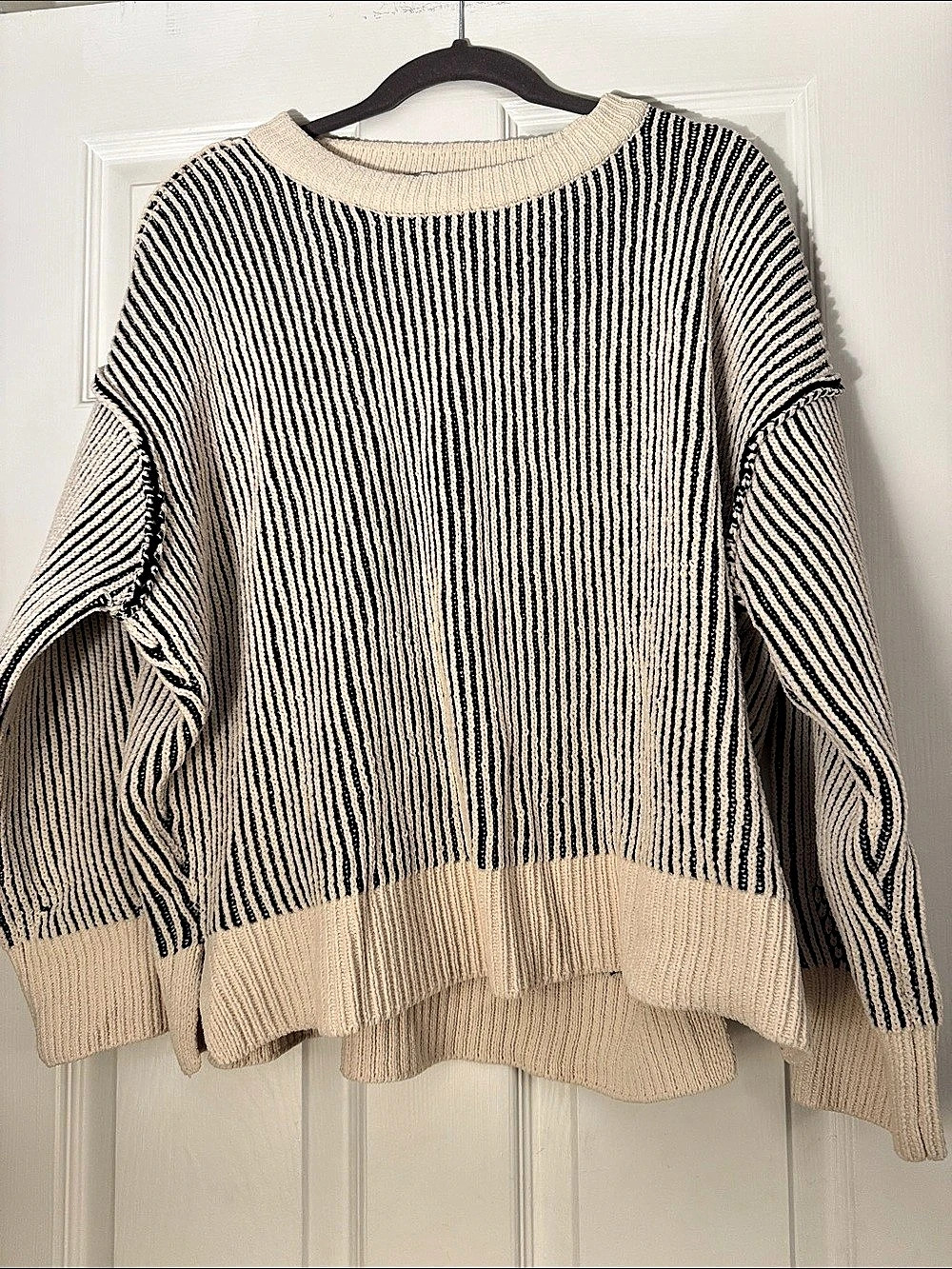 Zenana Bardot Striped Sweater Black & Cream
